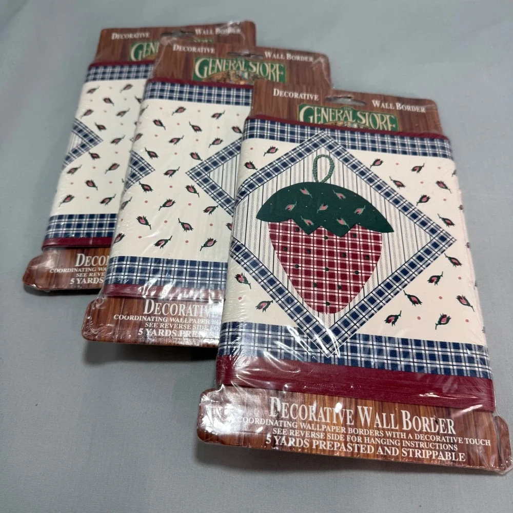 General Store Wall Border Strawberry Plaid Country Farmhouse Cottagecore 15 Yds